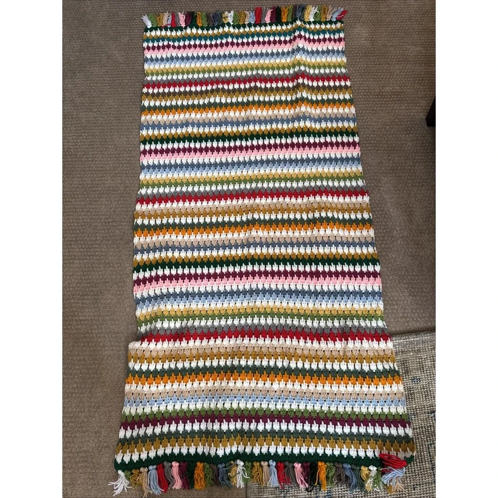 Vintage Crochet Afghan Throw Colorful 70